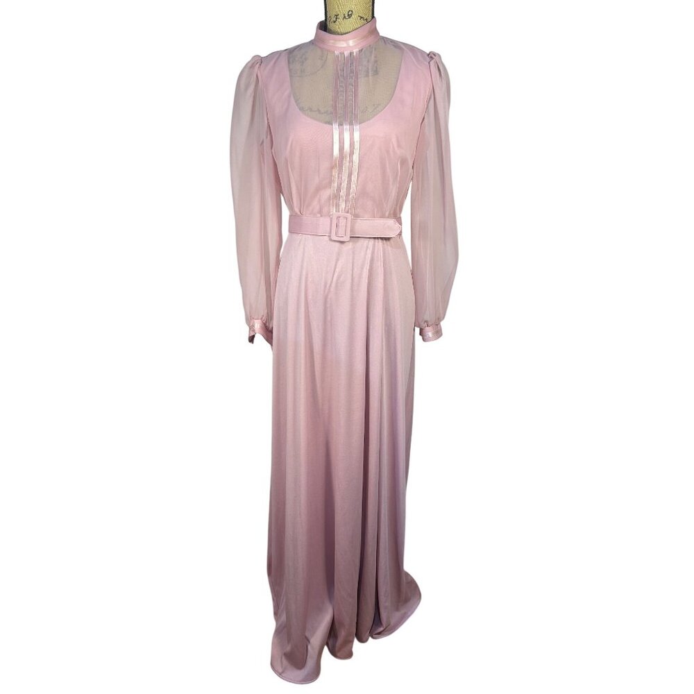 VTG Gown Sz 12 Runs small Mauve Pink Sheer Long Sleeves Union Md Elegant Cottage